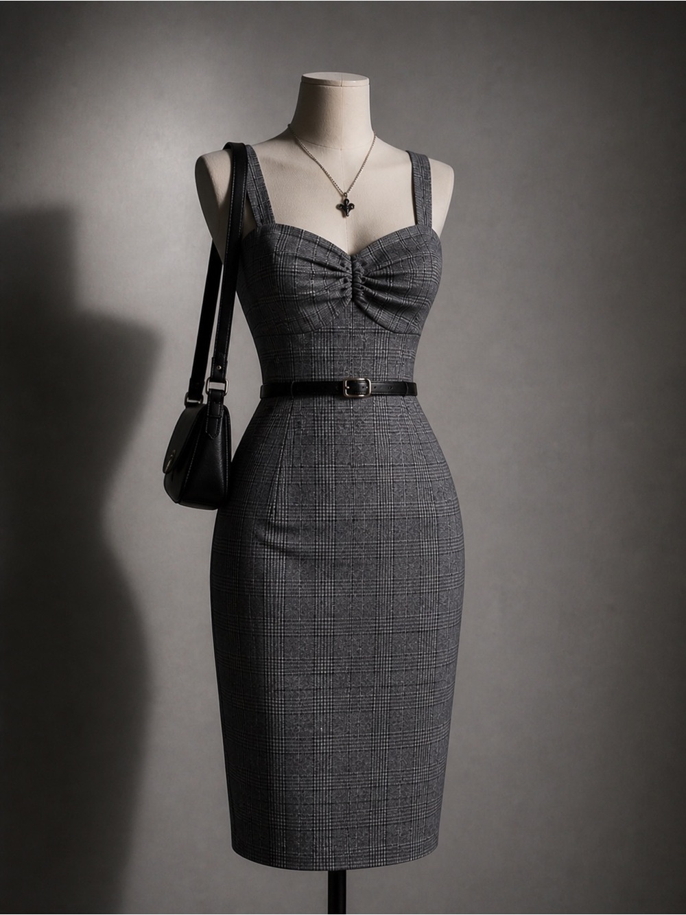 Suzy Shier Grey Plaid Sleeveless Mini Dress